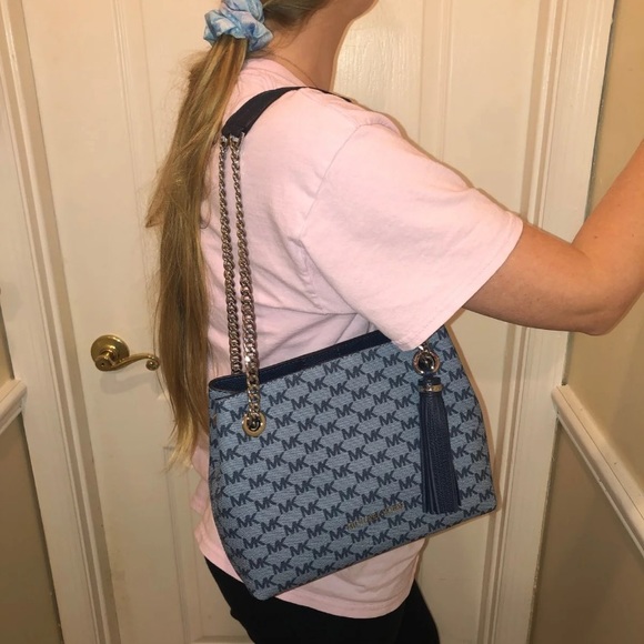 NWT MICHAEL Michael Kors blue leather OTS bag - Picture 5 of 6